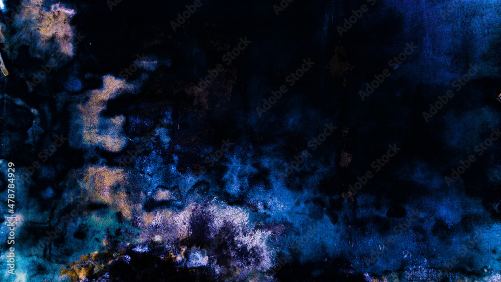 Fototapeta premium Brick wall neon. Abstract bar texture. Dark blue night light background. Futuristic basement room, empty old wall.