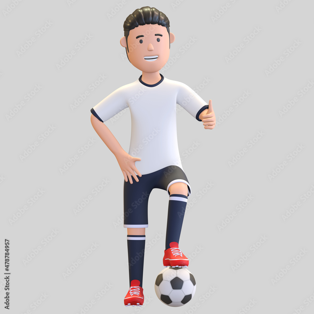 england national football player man standing with ball under his foot 3d render illustration