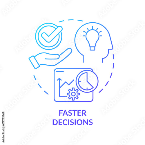 Faster decisions blue gradient concept icon. Risks and consequences assessment abstract idea thin line illustration. Business tool. Isolated outline drawing. Roboto-Medium, Myriad Pro-Bold fonts used