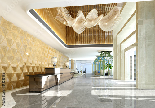 3d render of luxury hotel reception and lobby photo