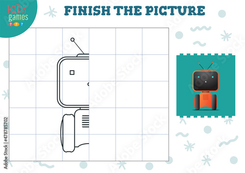 Copy picture vector illustration. Complete and coloring game for preschool and school kids