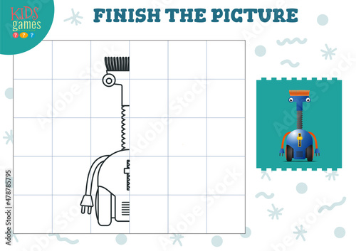 Complete the picture vector illustration. Finish and coloring game for preschool and school kids