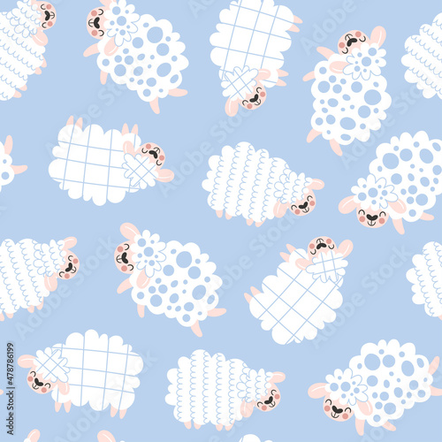 Seamless childish pattern with cute sheep. Creative kids texture for fabric, wrapping, textile, wallpaper, apparel. Vector illustration