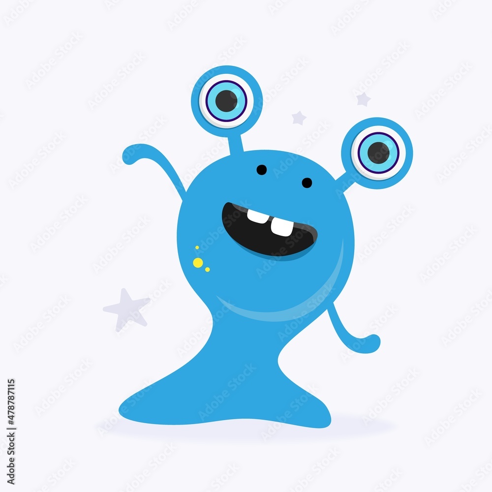 Fototapeta premium Funny Space Monster. Cute Alien, Planets, Rockets, UFOs. Isolated on a white background. Vector illustration.