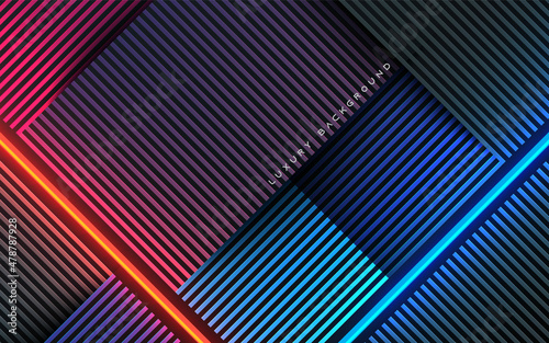 Colorful modern diagonal dimension abstract background with orange and blue neon light