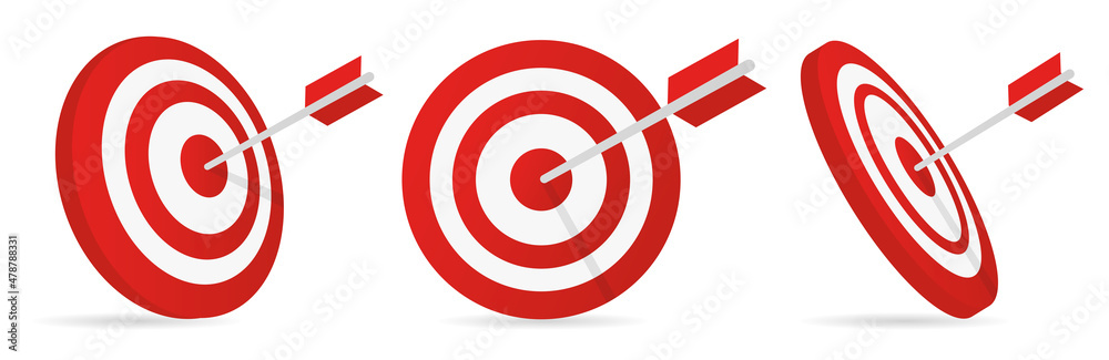 Realistic target and arrow icon. Goal achievement concept. Vector illustration. - obrazy, fototapety, plakaty 