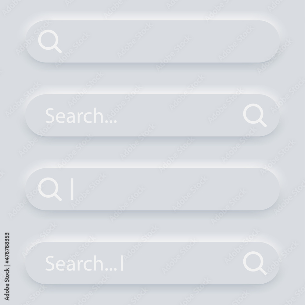 Search bar 3d UI button for browser window in neumorphic design style. Vector illustration. Search bar 3d UI button for browser window in neumorphic design style. Vector illustration.