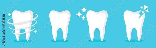 White tooth icon set. Dental hygiene teeth concept. Vector illustration.