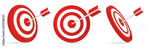Realistic target and arrow icon. Goal achievement concept. Vector illustration.