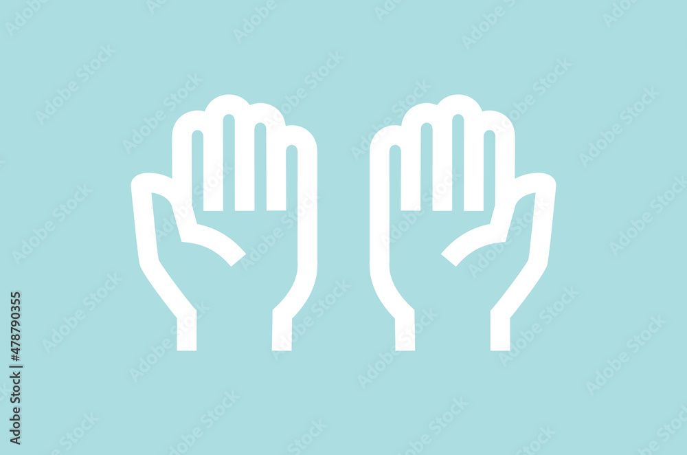 Hand icon. Contour pictogram of a palm. Human hands. Isolated vector illustration on a gray background. Hand icon. Contour pictogram of a palm. Human hands. Isolated vector illustration on a gray background.