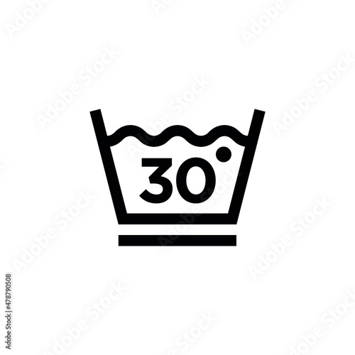 Clothing care symbol. International fabric labeling. Outline icon for the label: mild fine wash 30 degrees Celsius. Isolated vector illustration on white background.