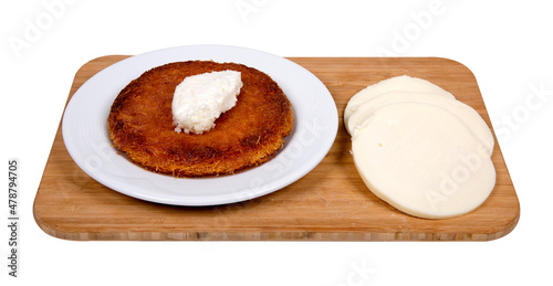 Turkish Kunefe Dessert with Cream photo
