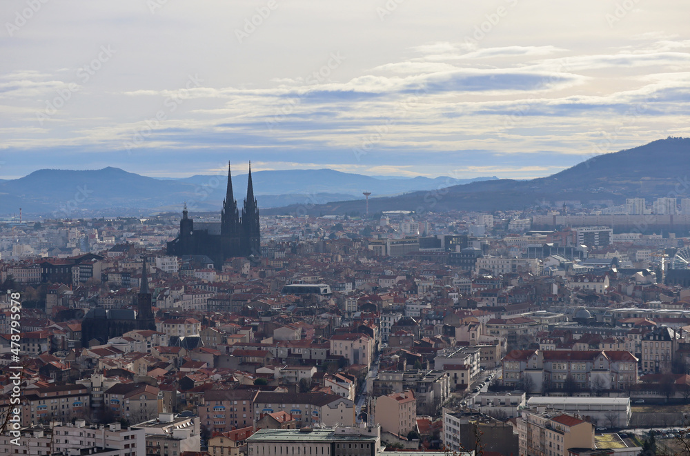 View from the hill to the city of Clermont-Ferrand, located in the center of France