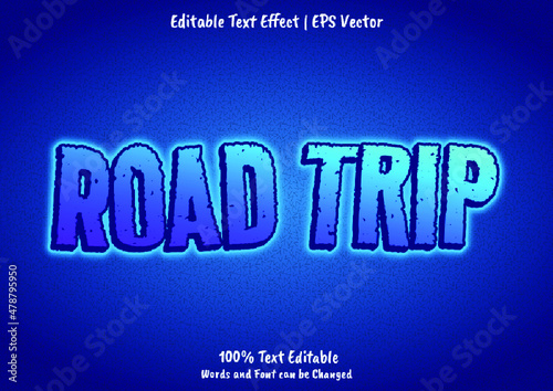 road trip text effect in blue color