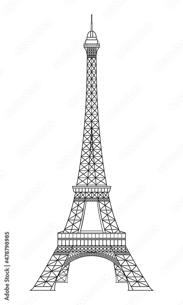 Line art vector with detailed of effiel tower symbol of Paris France