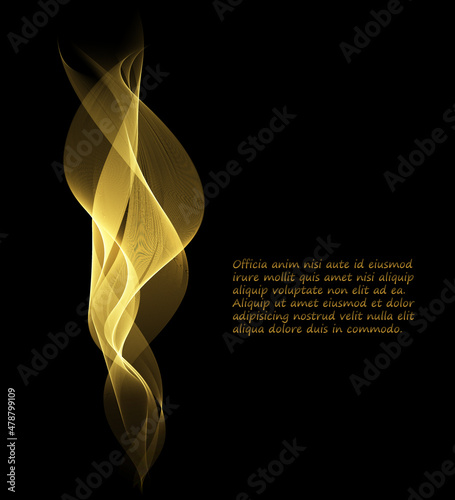 Vector Abstract shiny color gold wave design element with glitter effect on dark background.