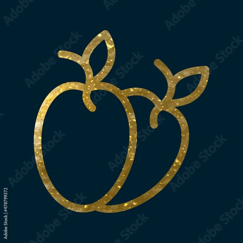 Golden plum icon . Graphic outline drawing. Golden plum on dark background. Outline drawing. Sketch. Used in web design for printing.