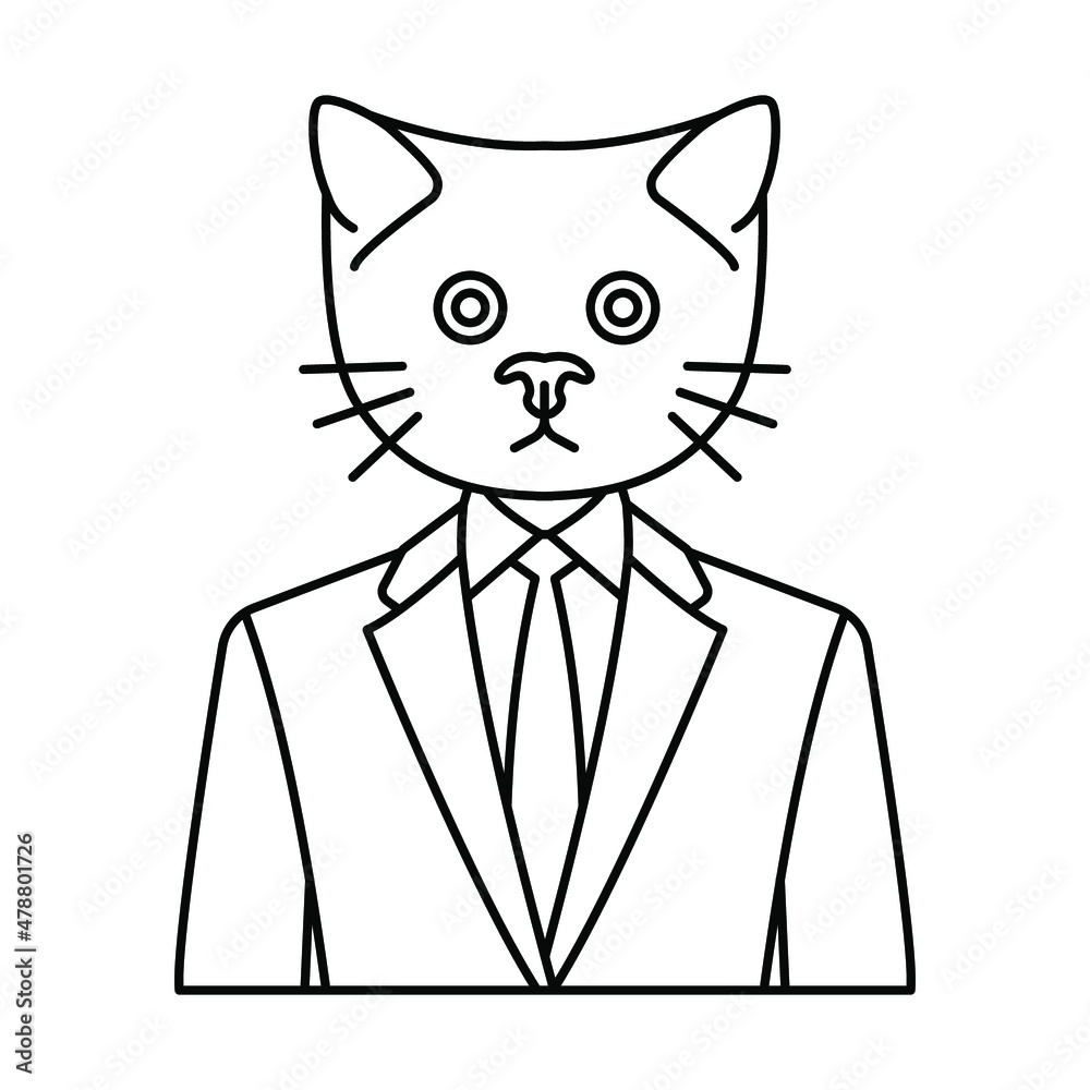 cartoon character cat in suit. cat gentleman. vector illustration