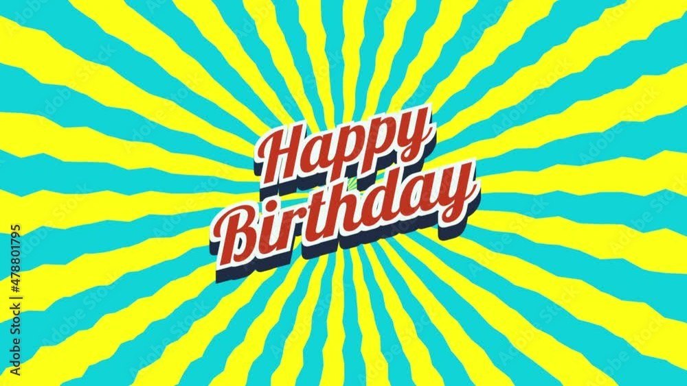 Happy Birthday with blue and yellow vertigo texture, holidays and party style background