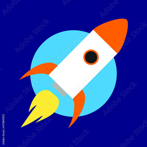 outer space expeditions equipment. a blue rocket illustration in flat cartoon style. colored science object in vector graphic for educational and outer space design elements.