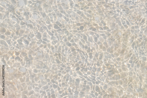 Texture of clear sandbank water Holbox island beach in Mexico.