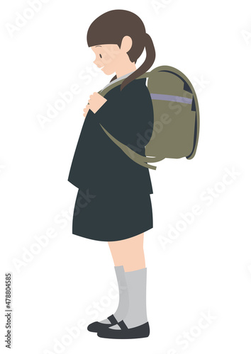 イラスト素材：ランドセルを背負って笑顔で立っている女の子