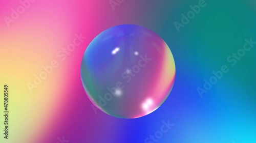Abstract glass sphere suspended within a flowing spectrum vaporwave gradient, trendy colorful seamless 4K video loop in pastel neon colour