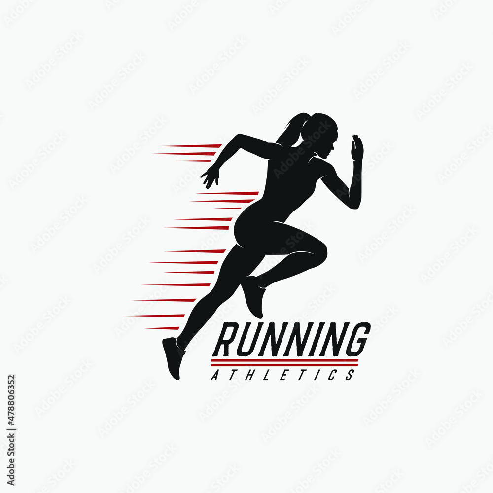 Female running athletics logo vector