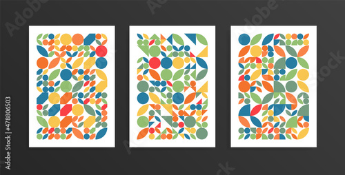 Set of bright spring backgrounds in neo-geo style.