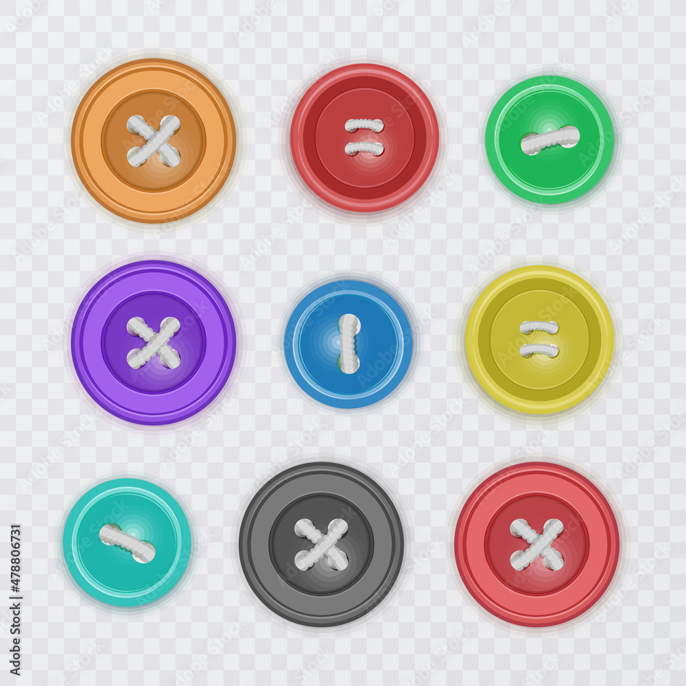 Collection of buttons for clothes, art and crafts in various bright colors. Fashion and needlework Vector format Collection of buttons for clothes, art and crafts in various bright colors. Fashion and needlework Vector format