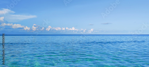 Sea horizon and blue sky view on sunny day