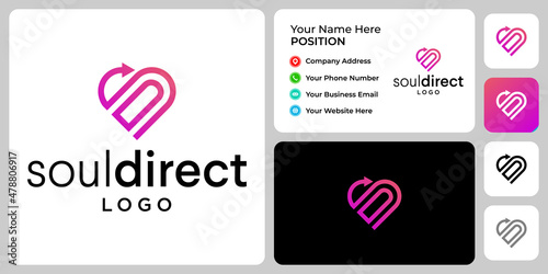 Love and direction logo design with business card template.