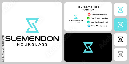 Letter S monogram hourglass logo design with business card template.