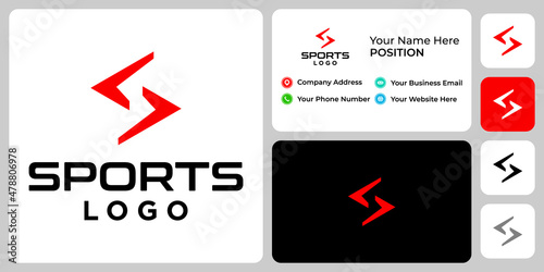 Letter S monogram sport logo design with business card template.