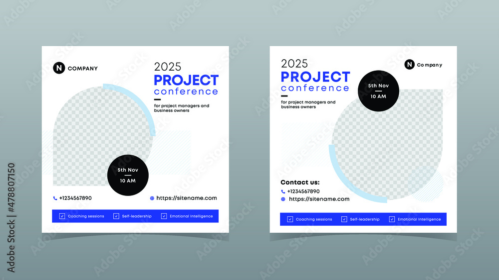 Project conference banners. Square ad banners templates for web sites and social media