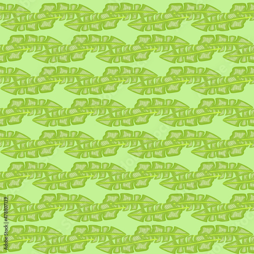 Modern Banana leaf seamless pattern with hand drawn tropical print. Summer art nature background. Vector illustration for seasonal textile.