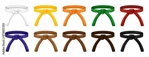 Set karate belt isolated on white background. Design icon of Japanese martial art in flat style.