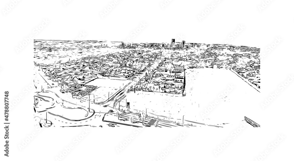 Building view with landmark of Londrina is a city in southern Brazil. Hand drawn sketch illustration in vector.