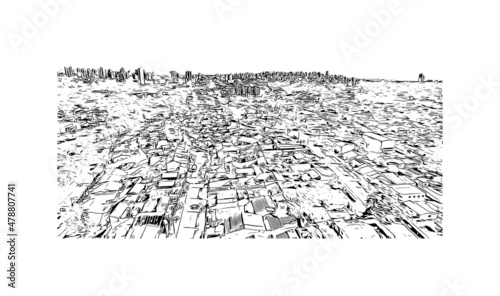 Building view with landmark of Londrina is a city in southern Brazil. Hand drawn sketch illustration in vector.