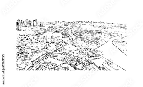 Building view with landmark of Londrina is a city in southern Brazil. Hand drawn sketch illustration in vector.
