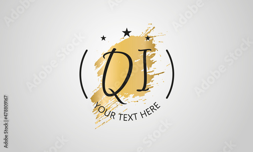 Handwritten feminine QI letter logo vector template design