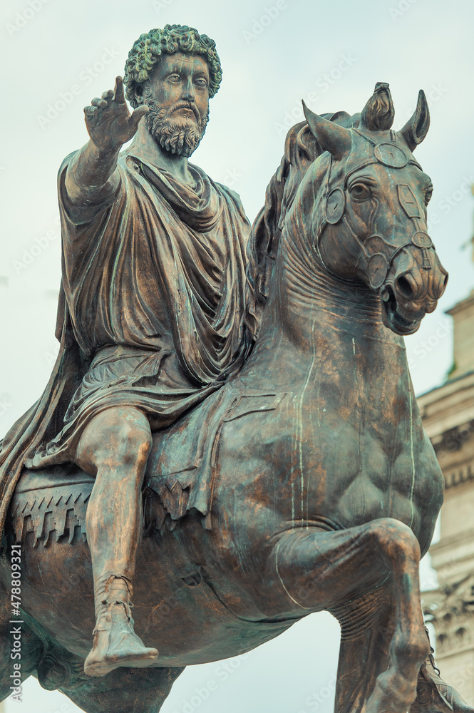 The equestrian statue of Marcus Aurelius, in the center of Camidoglio