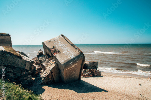 Ruins of a sea fort on the coast of the Baltic Sea in Liepaja