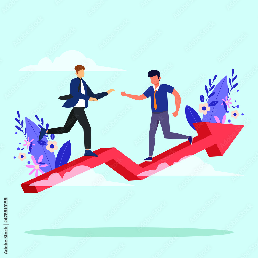 The employee men cooperation to scale up the target sales . Team work. Hard work. Vector colorful illustration. The employee men cooperation to scale up the target sales . Team work. Hard work. Vector colorful illustration.