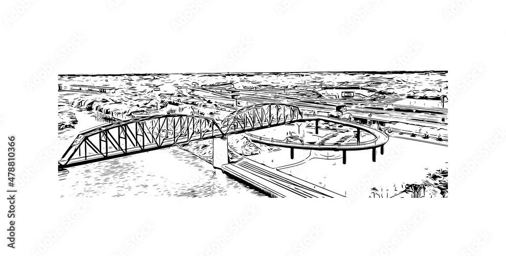 Building view with landmark of Louisville is the
city in Kentucky. Hand drawn sketch illustration in vector.