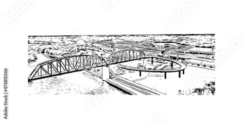 Obraz na płótnie Building view with landmark of Louisville is the
city in Kentucky. Hand drawn sketch illustration in vector. w salonie