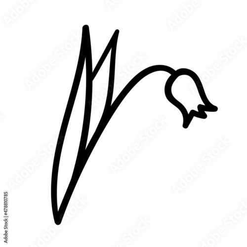 hand-drawn doodle bluebell with a leaf. vector isolated cartoon illustration. line print, sticker, tattoo, flower