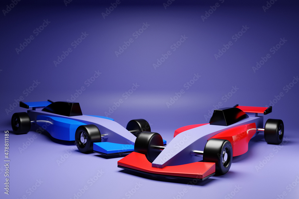 Sports blue and red car racing design  on purple  background. 3d illustration
