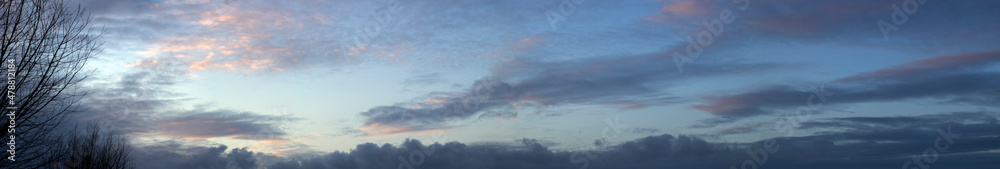 Clouds and sunset. Oeverlanden Meppel Staphorst. Netherlands. Panorama