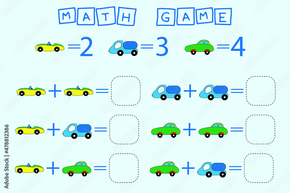 Obraz premium worksheet vector design, task to calculate the answer and connect to the correct number. Logic game for children. 